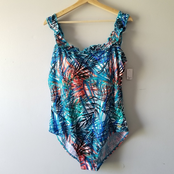 Nicole Miller Studio Paradise Tropical Print One Piece Swimsuit 2X - Picture 1 of 8